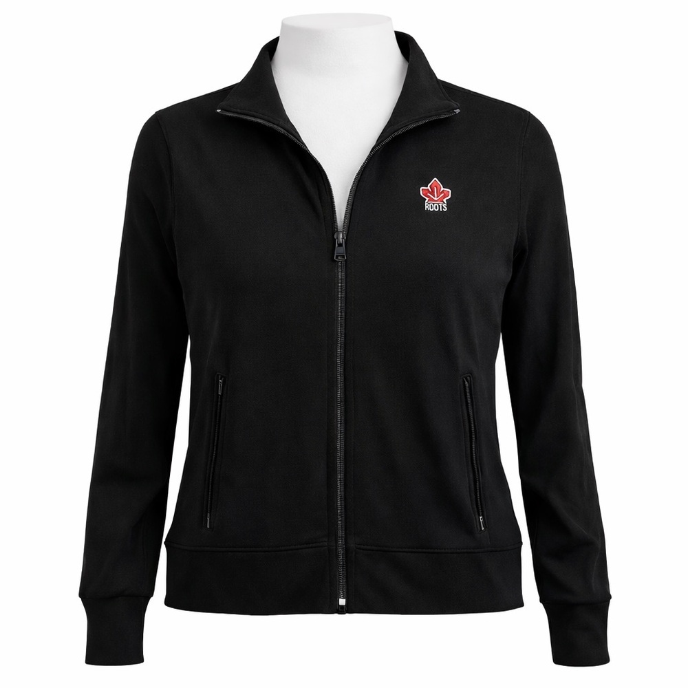 Size M Vintage Roots Women’s Black Full Zip Sweater Jacket Logo Hoodie